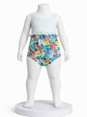 Cat & Jack Aqua Floral Ruffle One-Piece Swimsuit